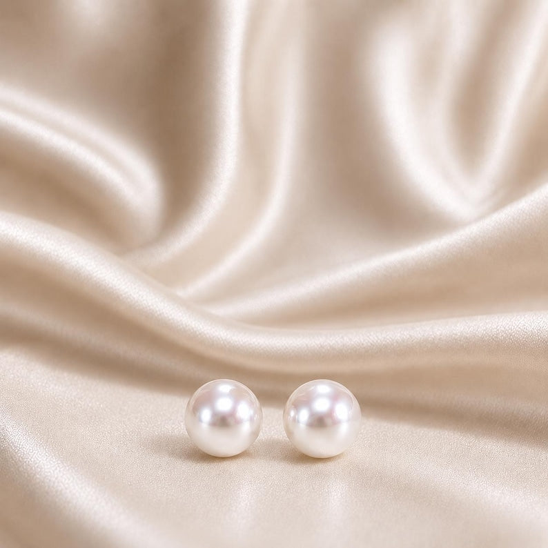 18K Solid Gold Akoya Pearl Stud Earrings – 8mm Certified & Hallmarked Genuine Akoya Pearls – Classic Fine Jewellery