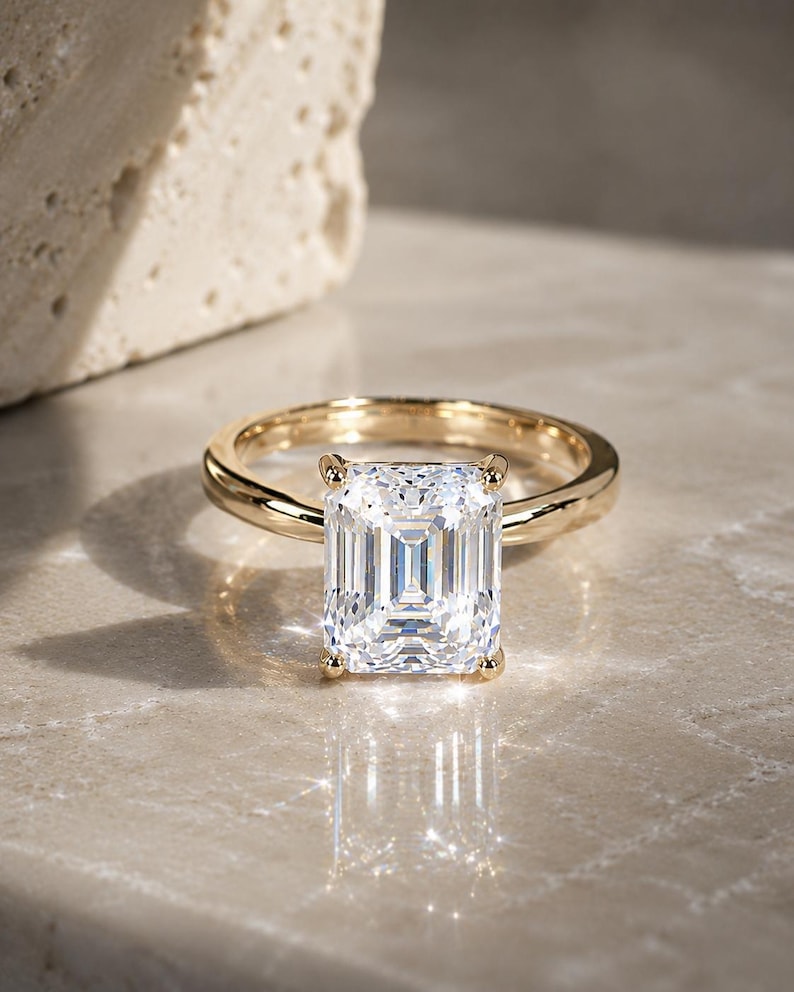 4 Carat Emerald Cut Moissanite Ring | Gold-Plated Adjustable Ring