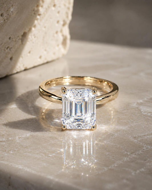 4 Carat Emerald Cut Moissanite Ring | Gold-Plated Adjustable Ring