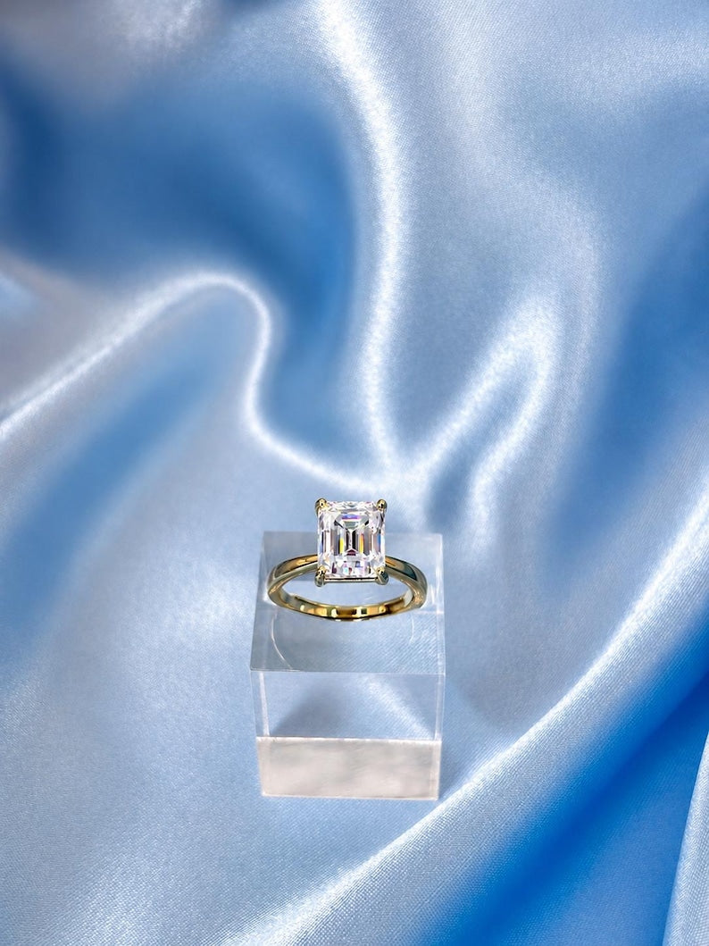 4 Carat Emerald Cut Moissanite Ring | Gold-Plated Adjustable Ring