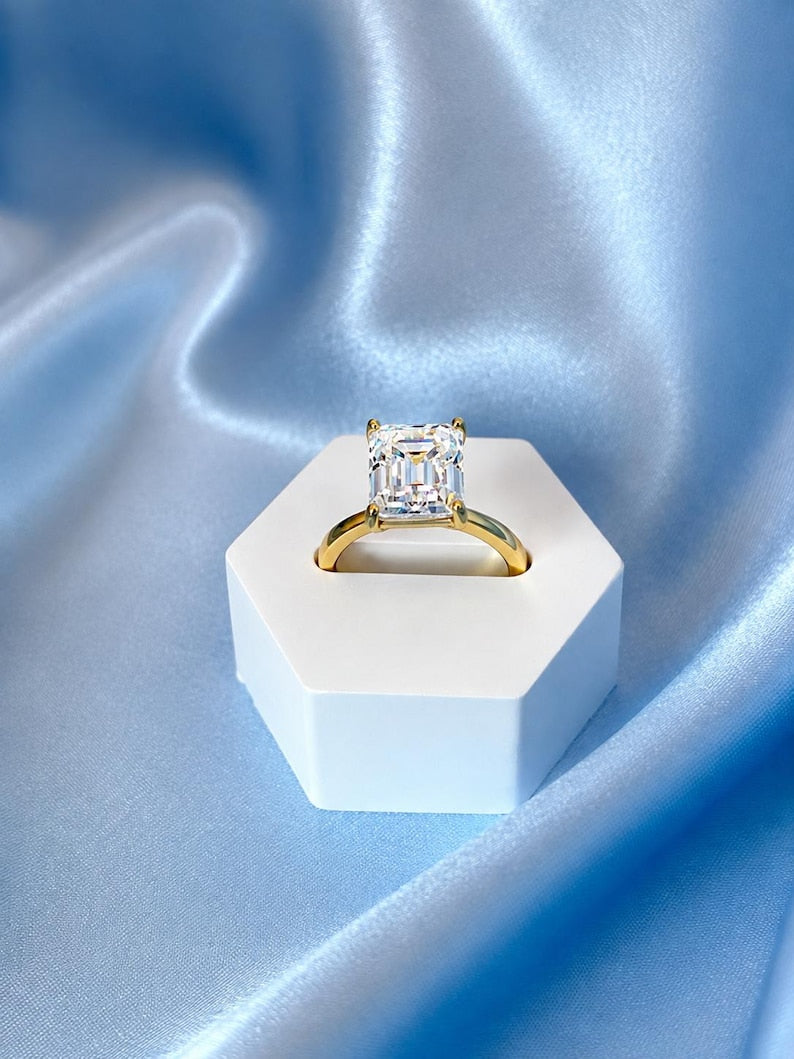 4 Carat Emerald Cut Moissanite Ring | Gold-Plated Adjustable Ring