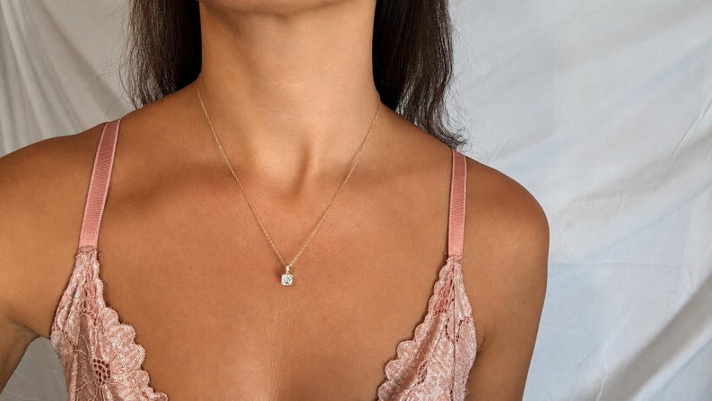 6x5mm Emerald Cut Moissanite Necklace | Gold-Plated Pave Pendant