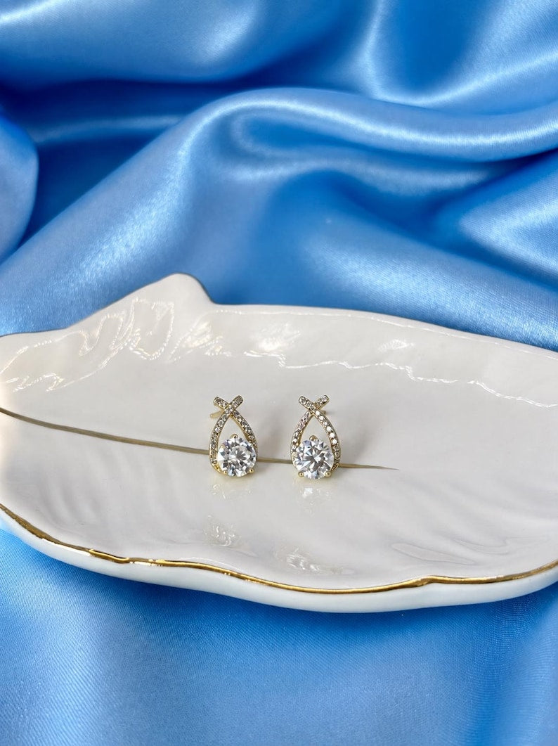 18K Gold-Plated Moissanite Stud Earrings | Round Pave Halo Sterling Silver