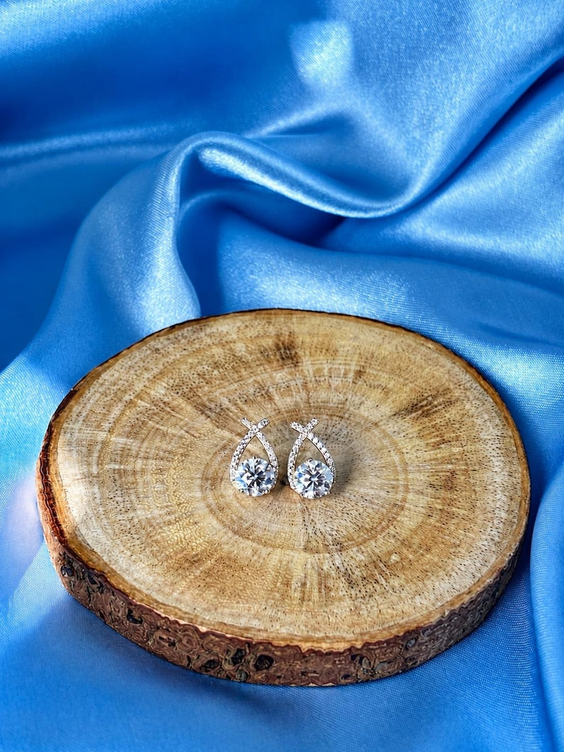 18K Gold-Plated Moissanite Stud Earrings | Round Pave Halo Sterling Silver