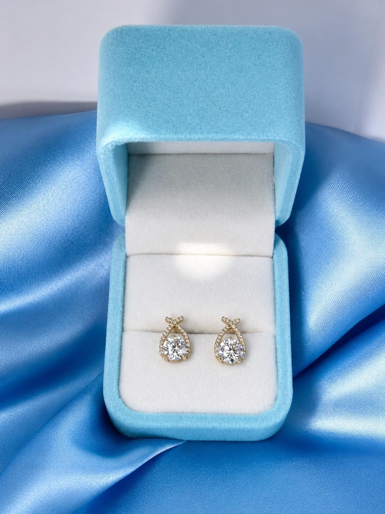 18K Gold-Plated Moissanite Stud Earrings | Round Pave Halo Sterling Silver