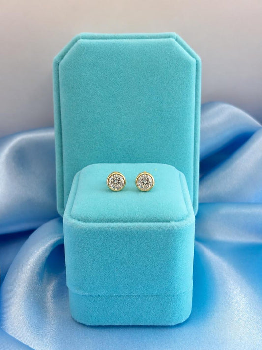 6x5mm Moissanite Bezel Stud Earrings | 18K Gold-Plated Sterling Silver