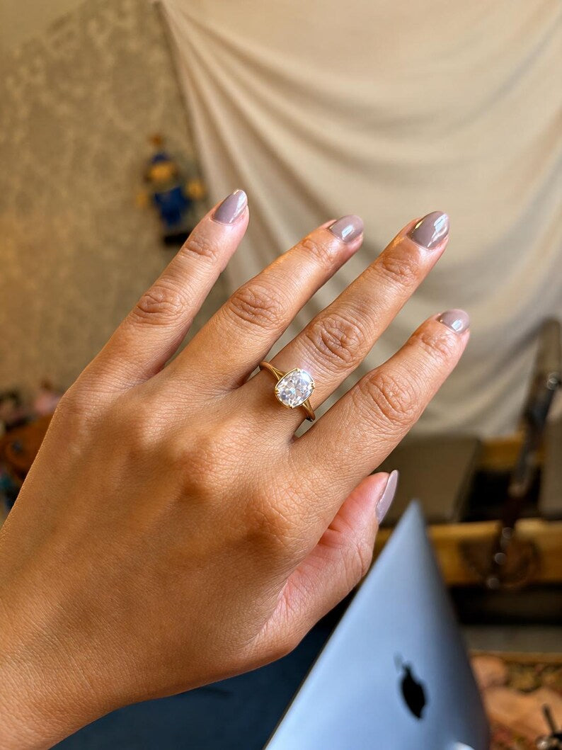 4 Carat Moissanite Ring | Gold-Plated 925 Sterling Silver Adjustable Ring