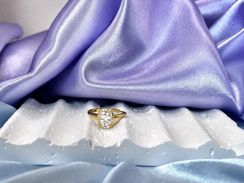 4 Carat Moissanite Ring | Gold-Plated 925 Sterling Silver Adjustable Ring