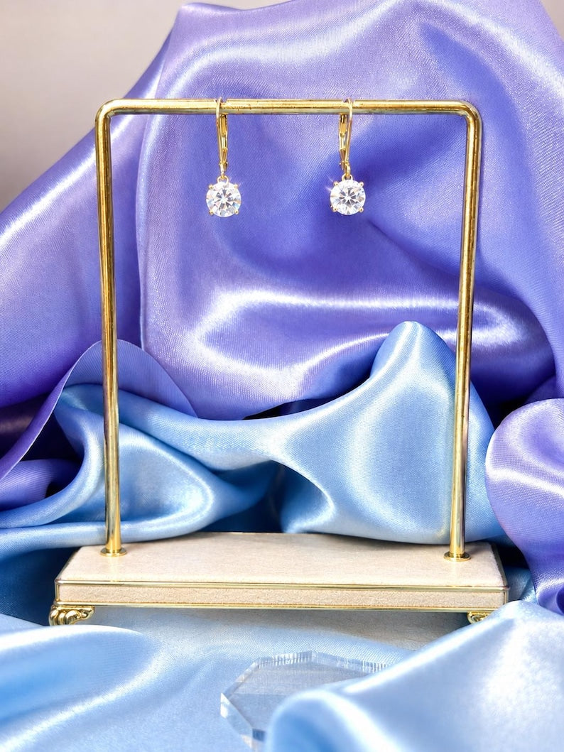 6x5mm Moissanite Halo Drop Earrings | Gold-Plated 925 Sterling Silver