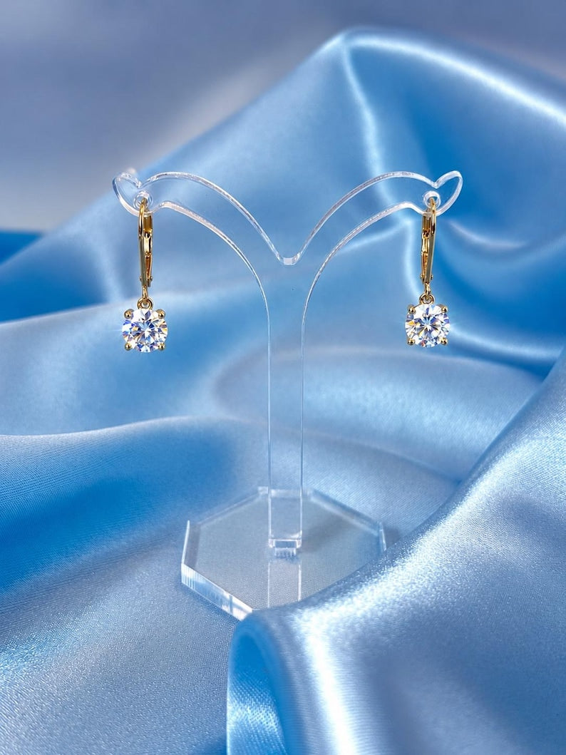 6x5mm Moissanite Halo Drop Earrings | Gold-Plated 925 Sterling Silver