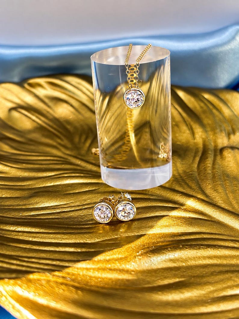 2CT Moissanite Necklace & Earrings Set | Gold-Plated 925 Sterling Silver