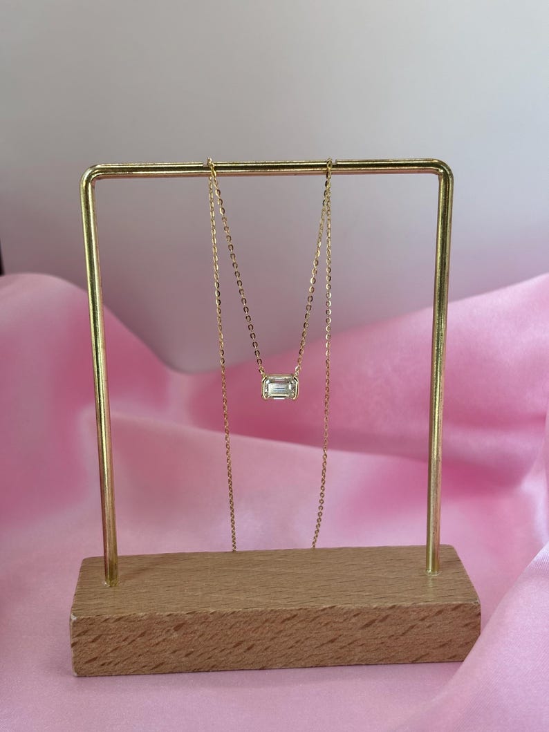 5x4mm Emerald Cut Moissanite Necklace | Gold Plated 925 Sterling Silver Pendant