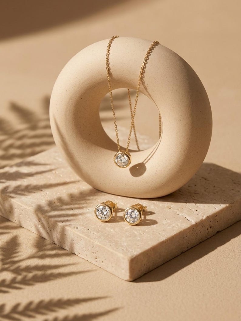 2CT Moissanite Necklace & Earrings Set | Gold-Plated 925 Sterling Silver