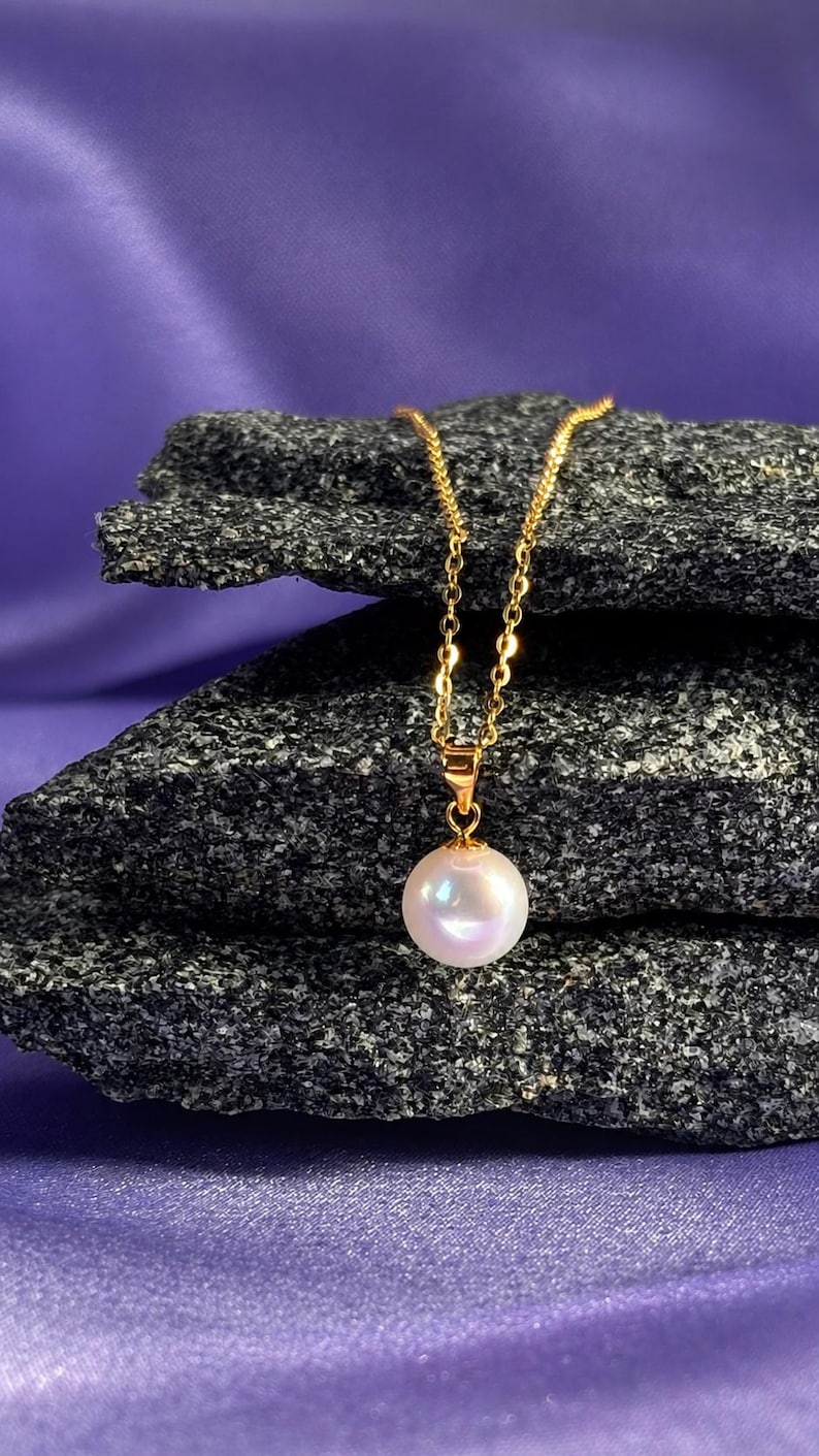18K Solid Gold Freshwater Pearl Jewellery Set 8mm Necklace & 9mm Stud Earrings