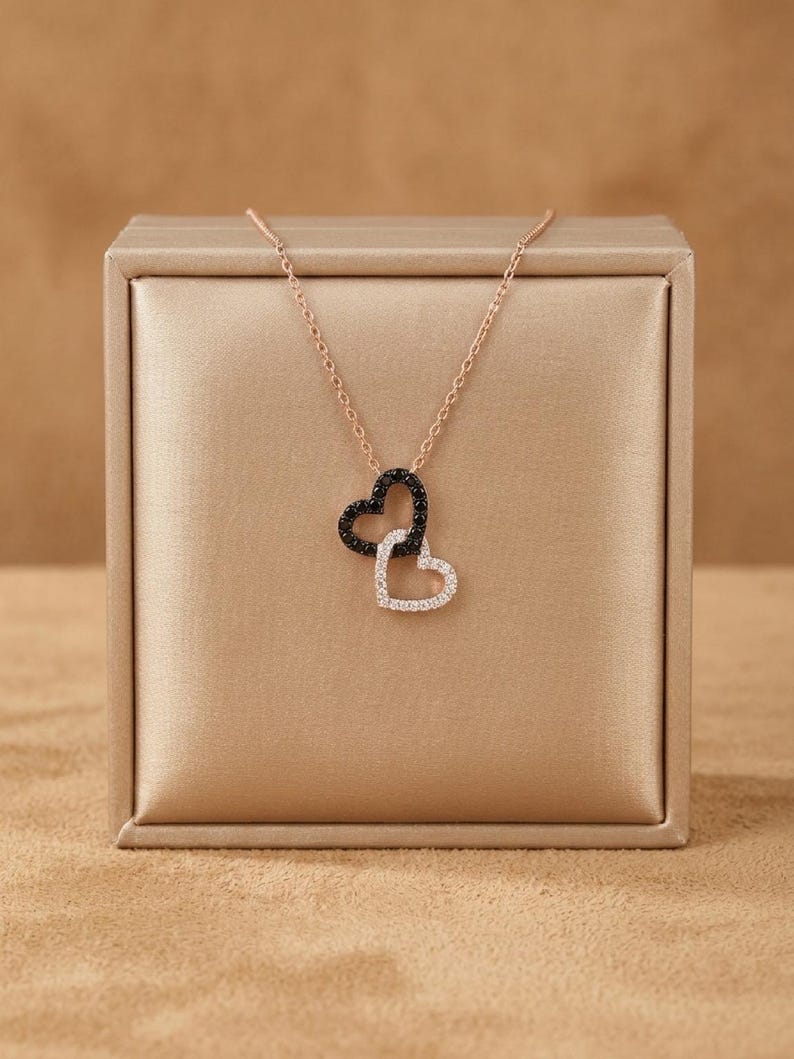 14K Yellow Gold Diamond Heart Necklace – Black & White Natural Diamonds