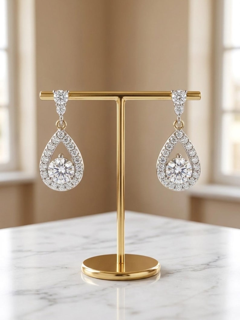 1CT Pear Moissanite Drop Earrings | 925 Argentium Sterling Silver