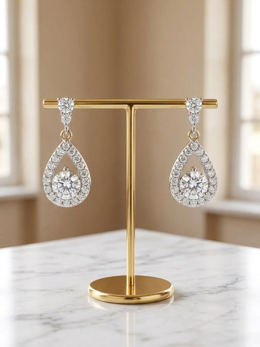 1CT Pear Moissanite Drop Earrings | 925 Argentium Sterling Silver
