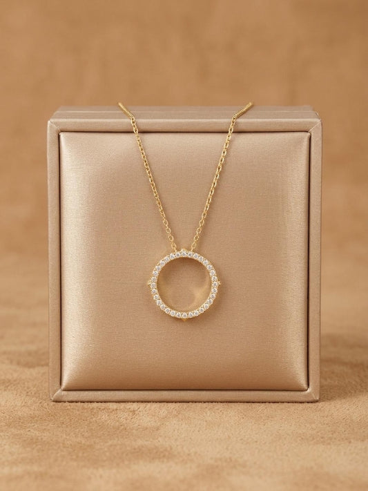 2CT Pavé Circle Moissanite Necklace | 18K Gold-Plated 925 Sterling Silver