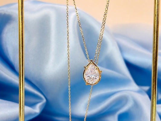 2 Carat Pear Cut Moissanite Necklace, 18K Gold Plated Sterling Silver Pendant