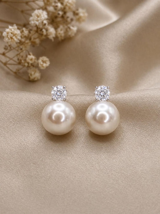 925 Sterling Silver Freshwater Pearl Stud Earrings Minimalist Jewelry