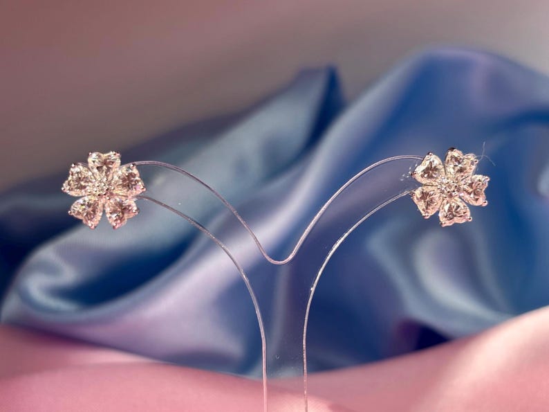2CT Moissanite Flower Stud Earrings, 925 Sterling Silver Floral Earrings