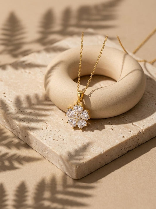 18K Gold-Plated Moissanite Flower Necklace | 925 Sterling Silver Pendant