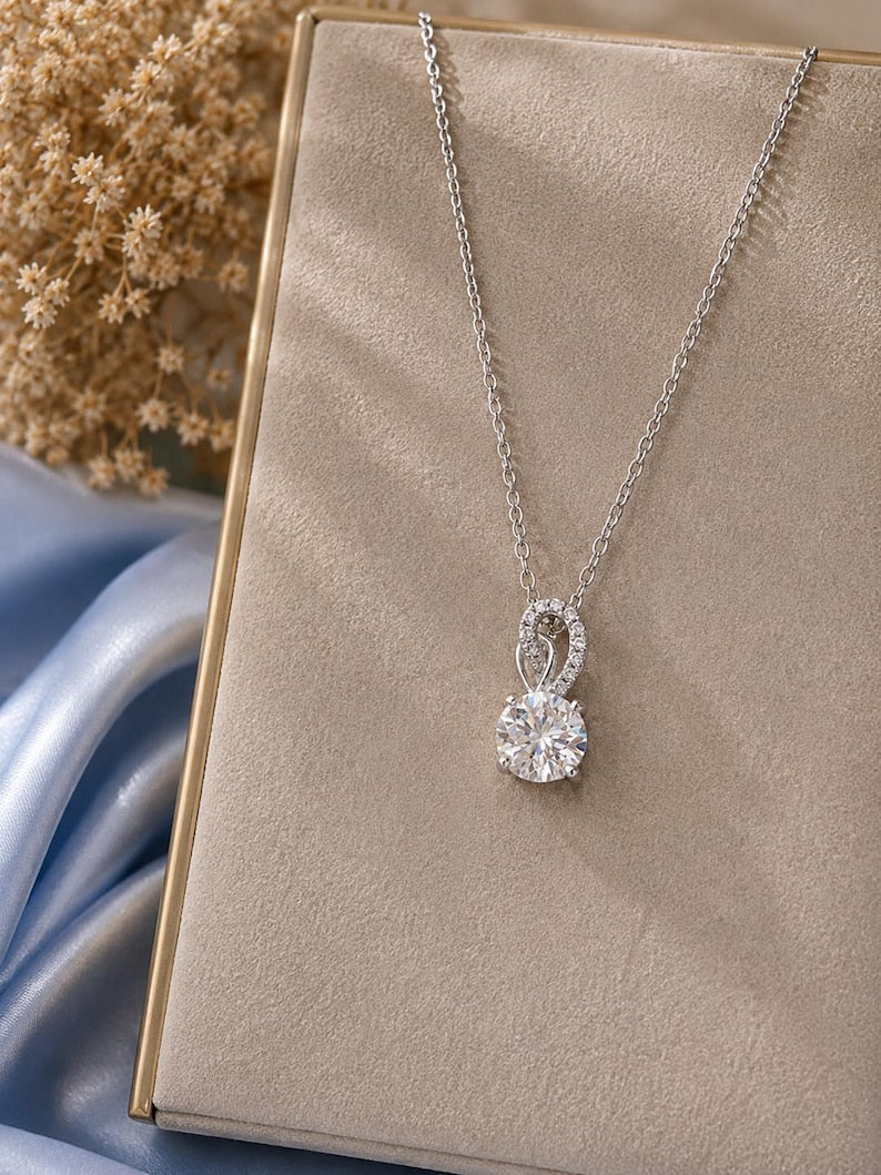 1CT Moissanite Pendant Necklace | 18K White Gold-Plated Minimalist Jewelry