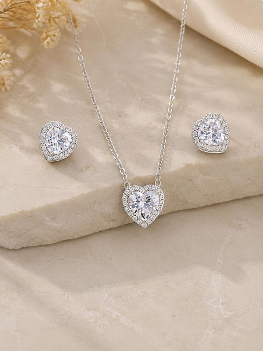 2 Carat Heart Moissanite Necklace & Earrings Set | 925 Sterling Silver