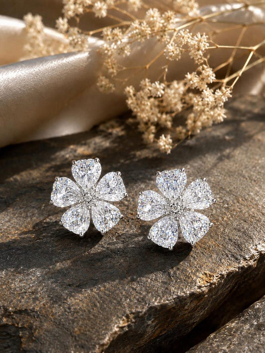 2CT Moissanite Flower Stud Earrings, 925 Sterling Silver Floral Earrings