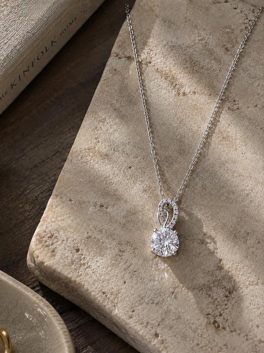 1CT Moissanite Pendant Necklace | 18K White Gold-Plated Minimalist Jewelry
