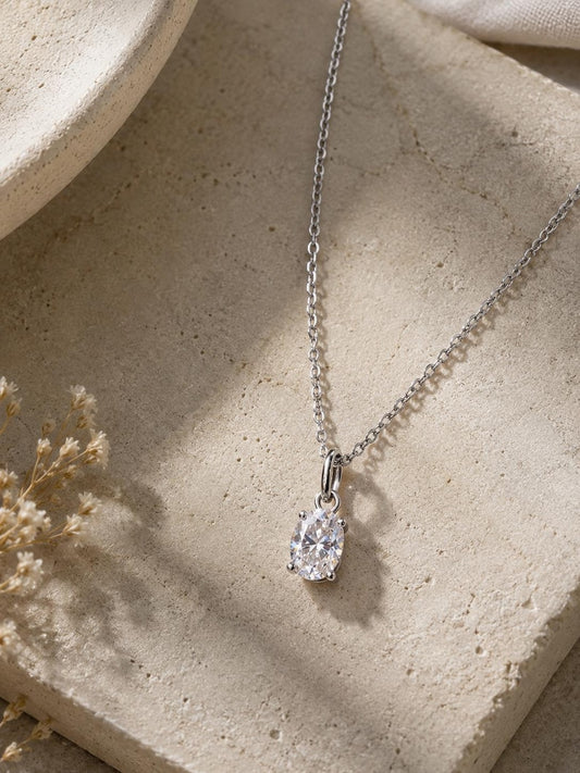 1 Carat Pear Cut Moissanite Necklace, 18K White Gold Plated Sterling Silver