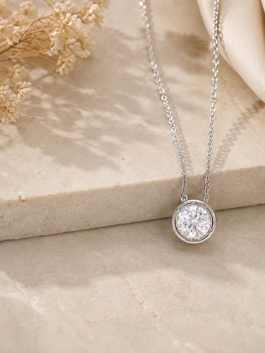 1ct Moissanite Necklace 925 Sterling Silver Bezel Pendant