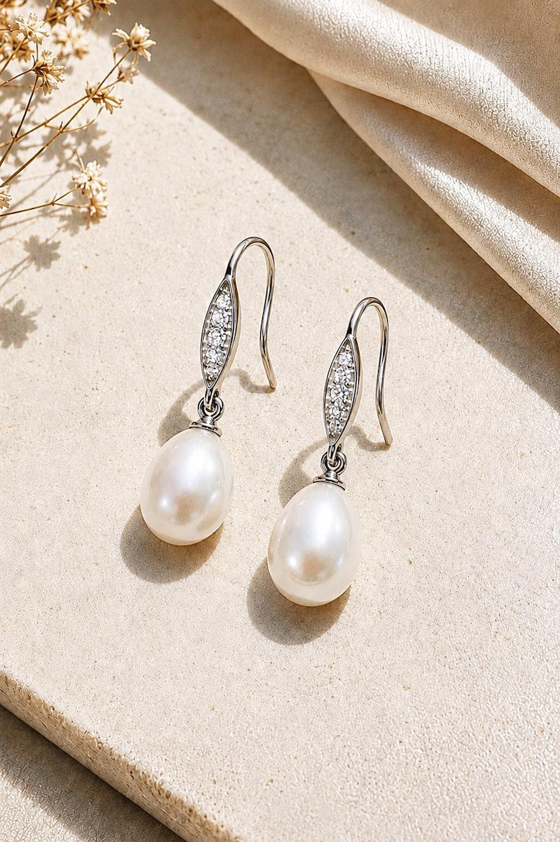 Baroque Freshwater Pearl Dangle Earrings 925 Sterling Silver Drop Jewelry
