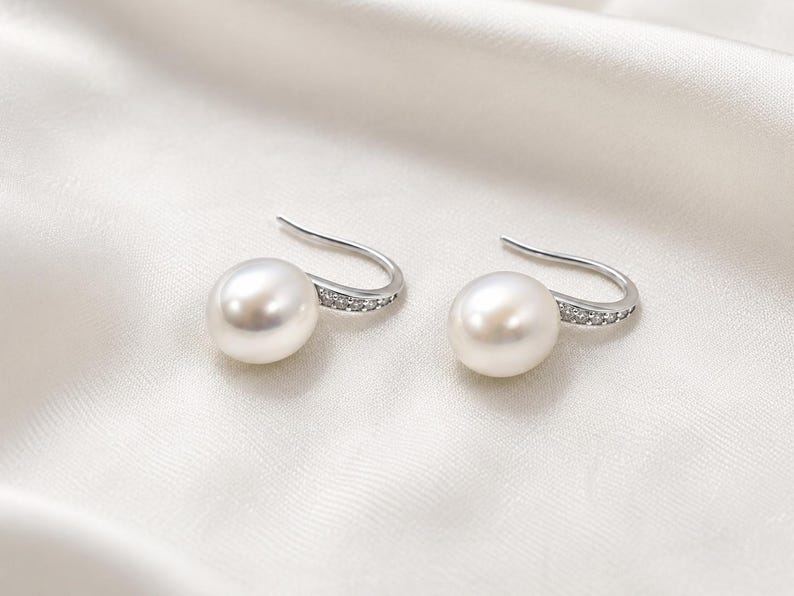 Freshwater Pearl Drop Earrings 925 Sterling Silver Dangle Earrings