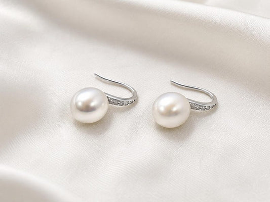 Freshwater Pearl Drop Earrings 925 Sterling Silver Dangle Earrings