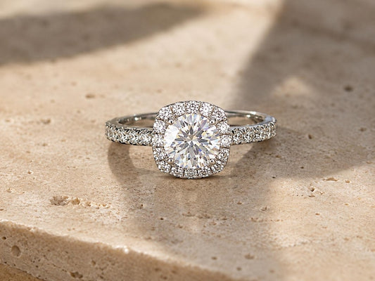1ct Moissanite Halo Engagement Ring 925 Sterling Silver Bridal Promise Ring
