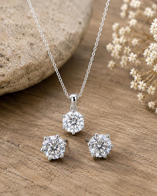 2 Carat Moissanite Necklace & Earrings Set | 925 Sterling Silver Round Cut Jewelry Set
