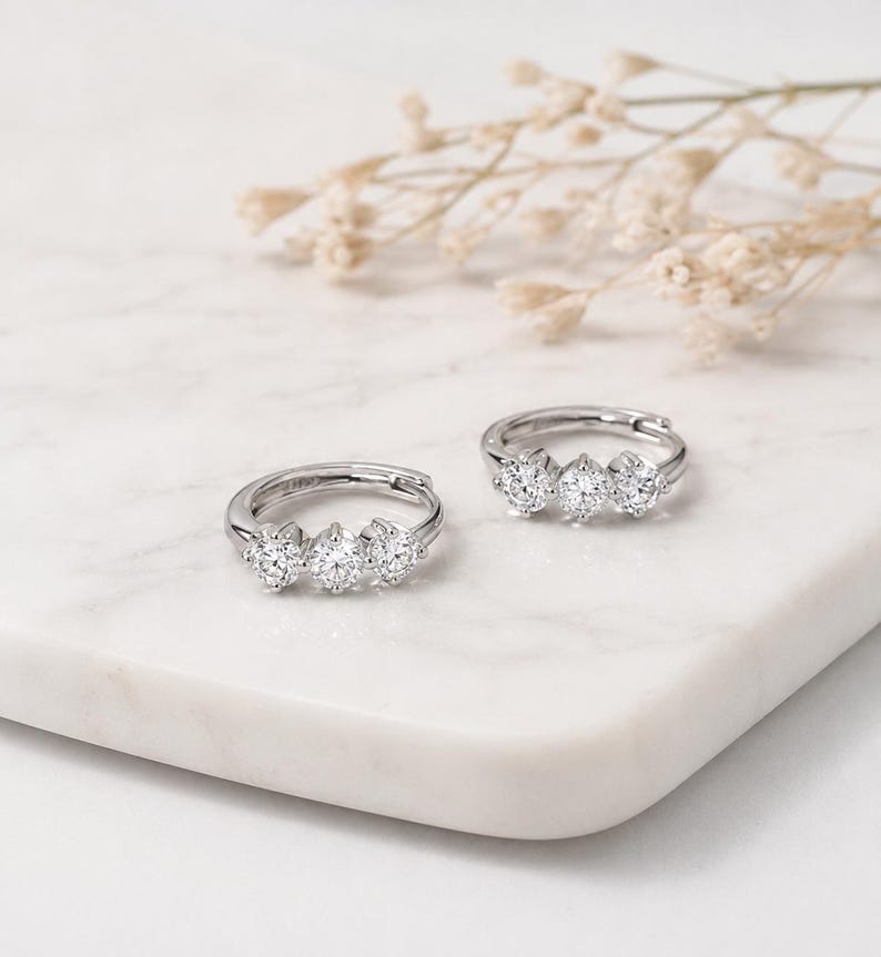1 Carat Moissanite Huggie Hoop Earrings, 925 Argentium Sterling Silver