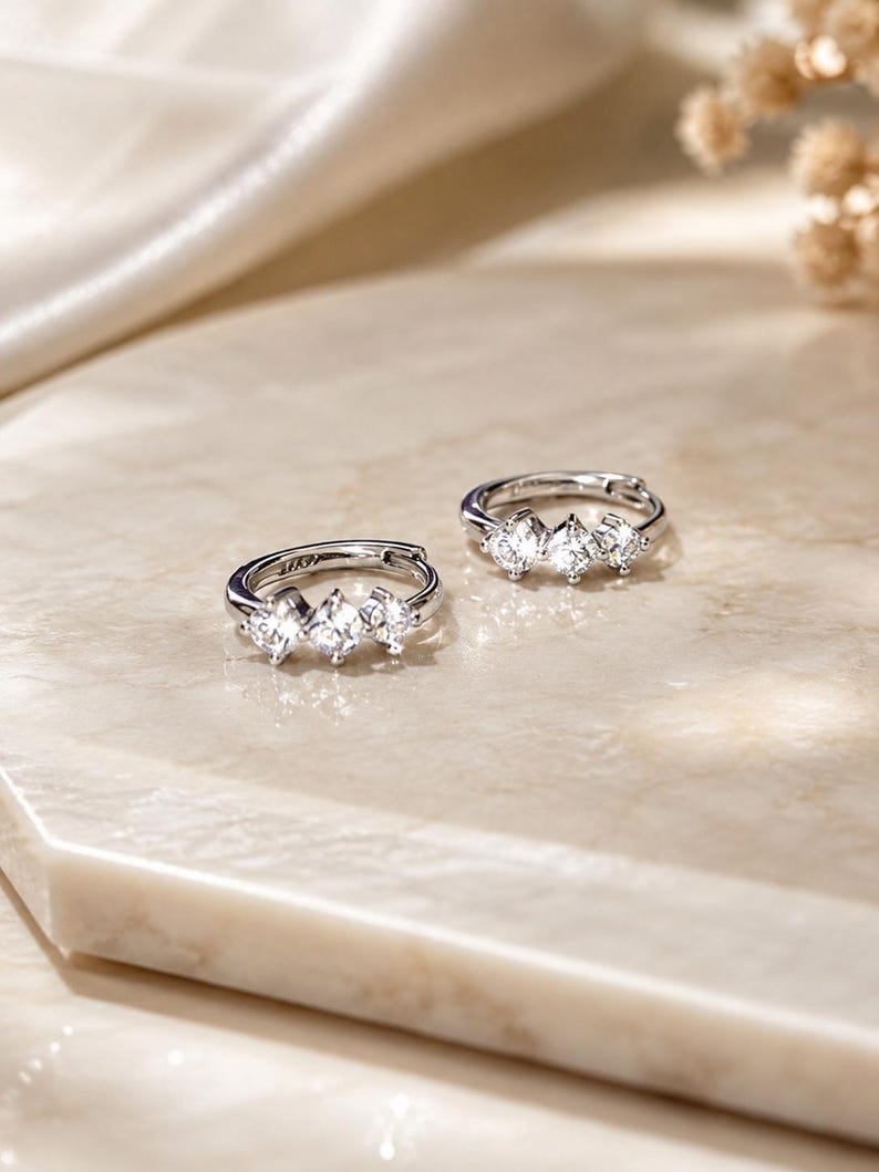 1 Carat Moissanite Huggie Hoop Earrings, 925 Argentium Sterling Silver