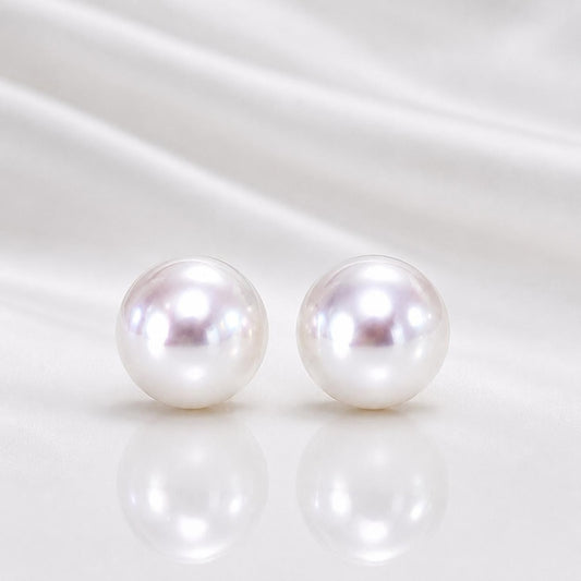 18K Solid Gold Akoya Pearl Stud Earrings – 8mm Certified & Hallmarked Genuine Akoya Pearls – Classic Fine Jewellery