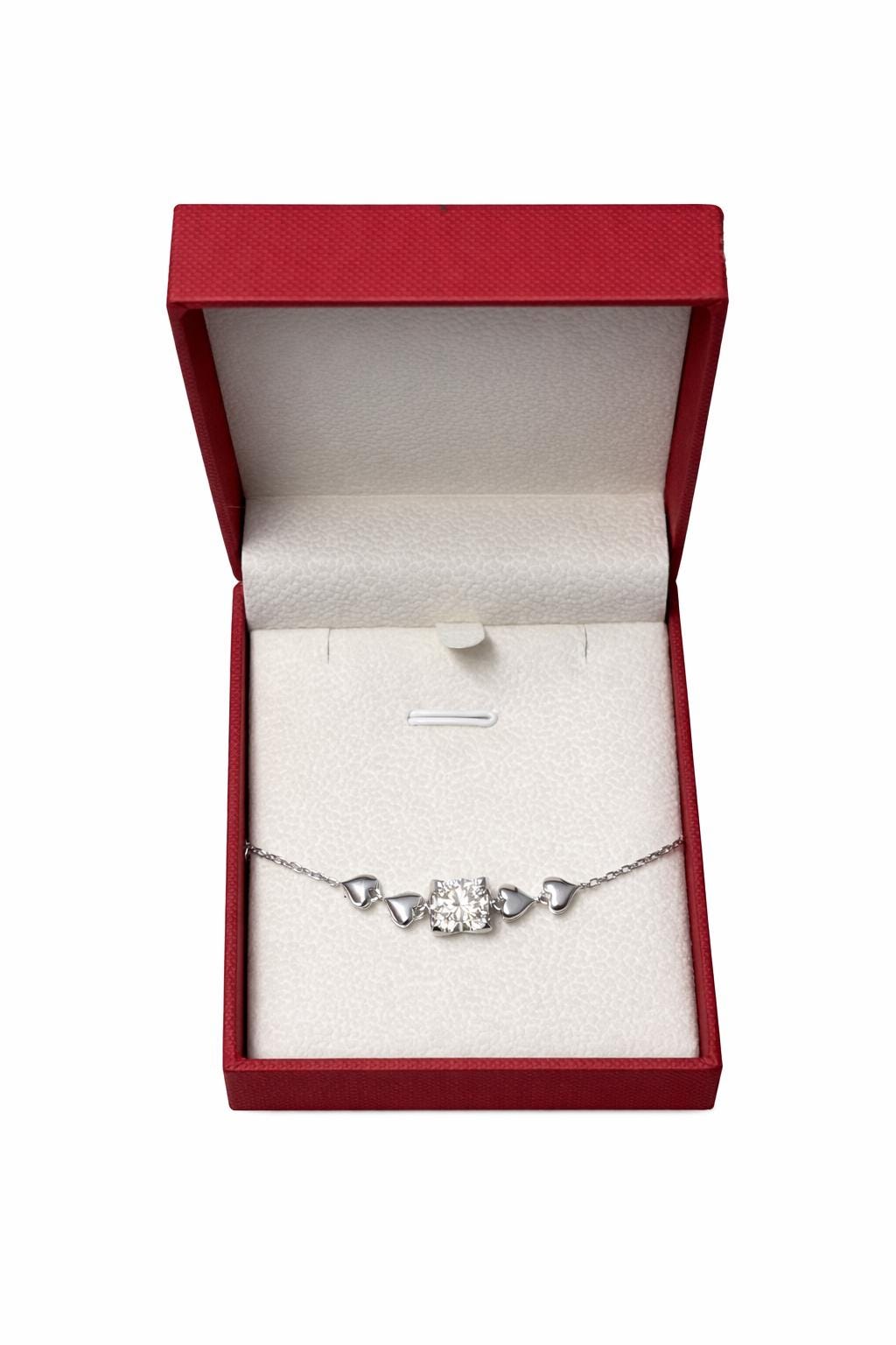Moissanite Heart Bracelet in Sterling Silver, Dainty Bracelet for Women, Romantic Anniversary Gift