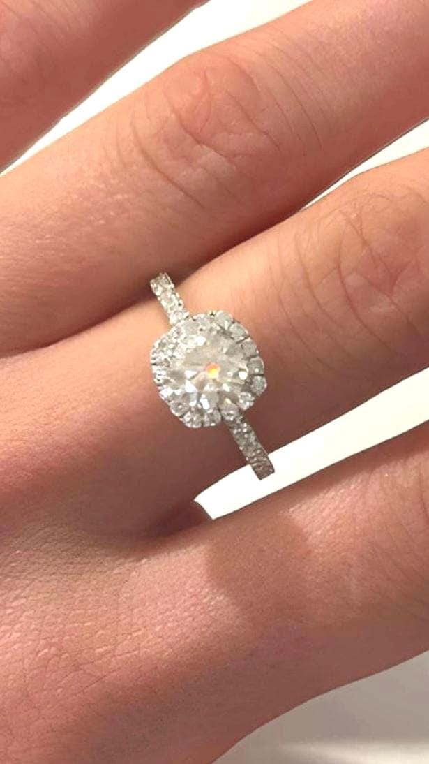 1 Carat Moissanite Halo Engagement Ring, Sterling Silver Bridal Band, Diamond alternative Promise Ring