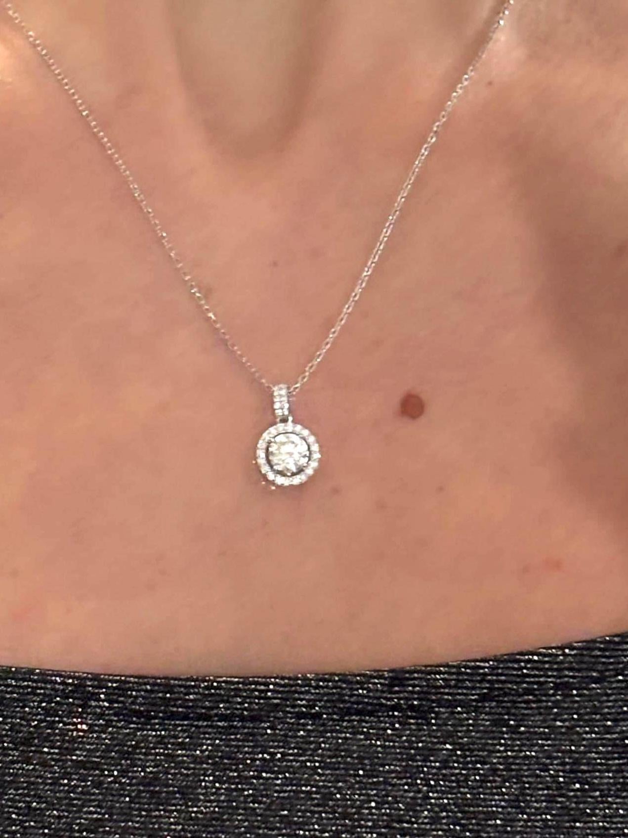 1 Carat Moissanite Halo Necklace, Dainty Everyday Pendant, 18K White Gold Plated Silver Gift