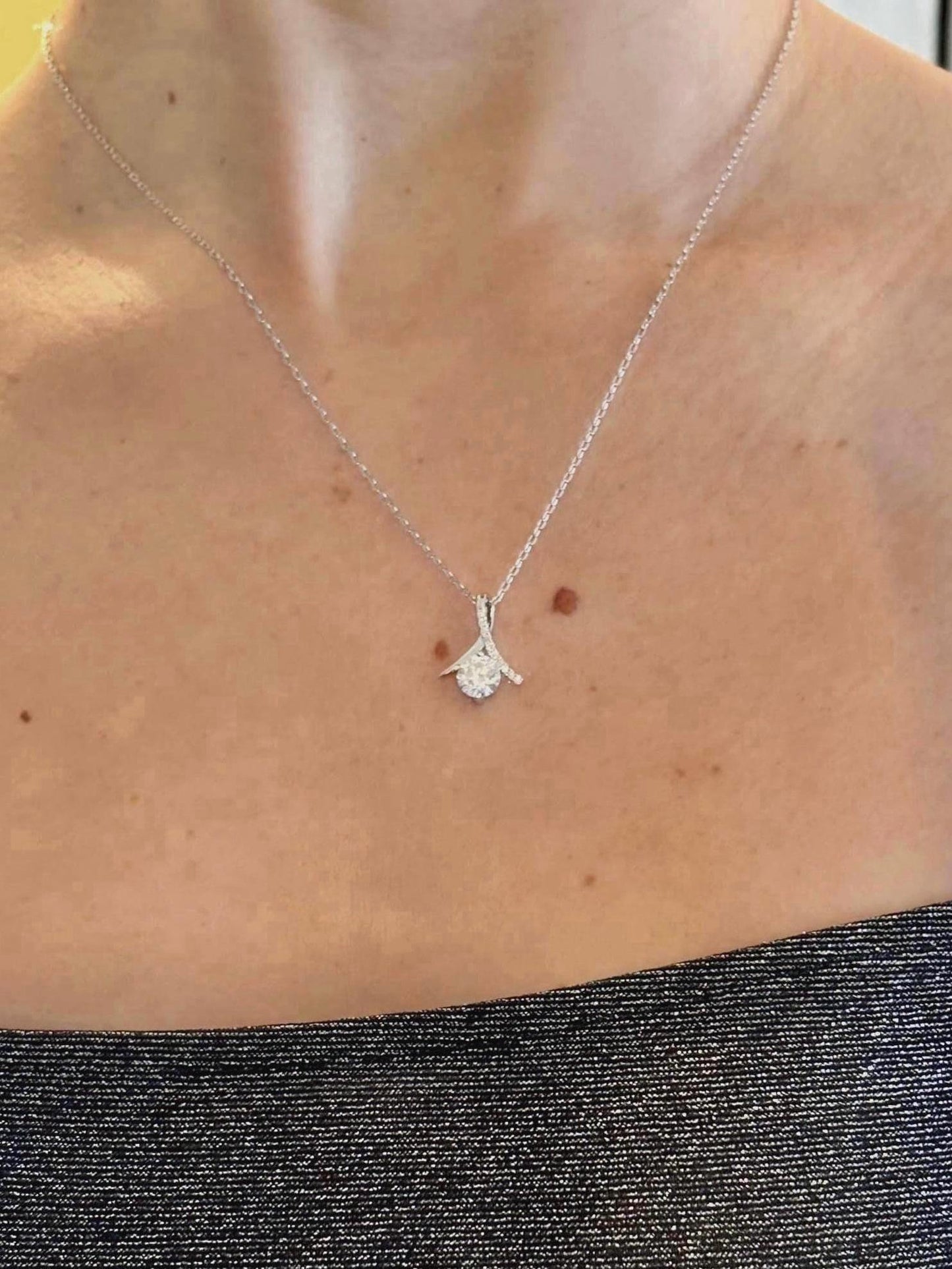 Moissanite Drop Pendant Necklace 1 Carat, 18K White Gold Plated Minimalist Everyday Luxury Jewelry