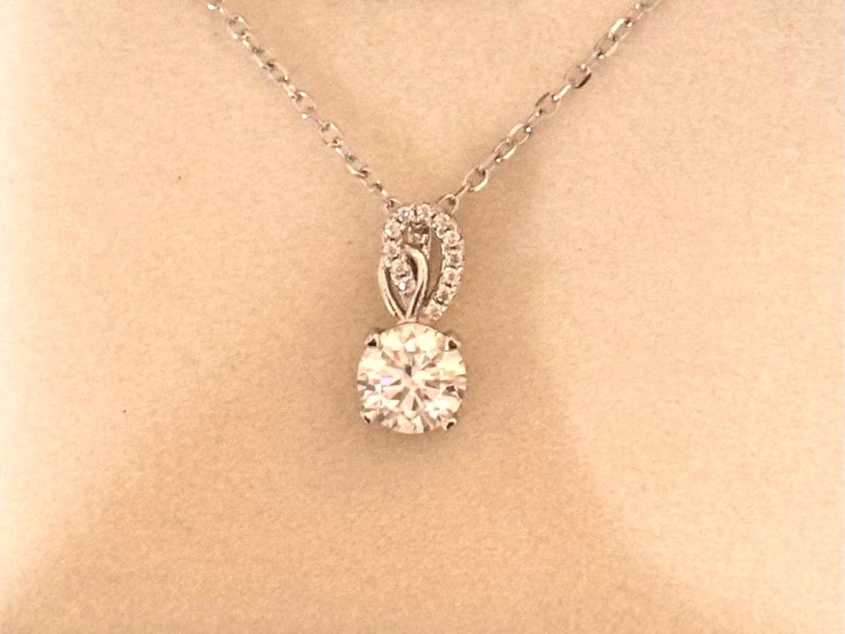 1.00ct Moissanite Pendant Necklace, 18K White Gold Plated, Minimalist Fine Jewelry