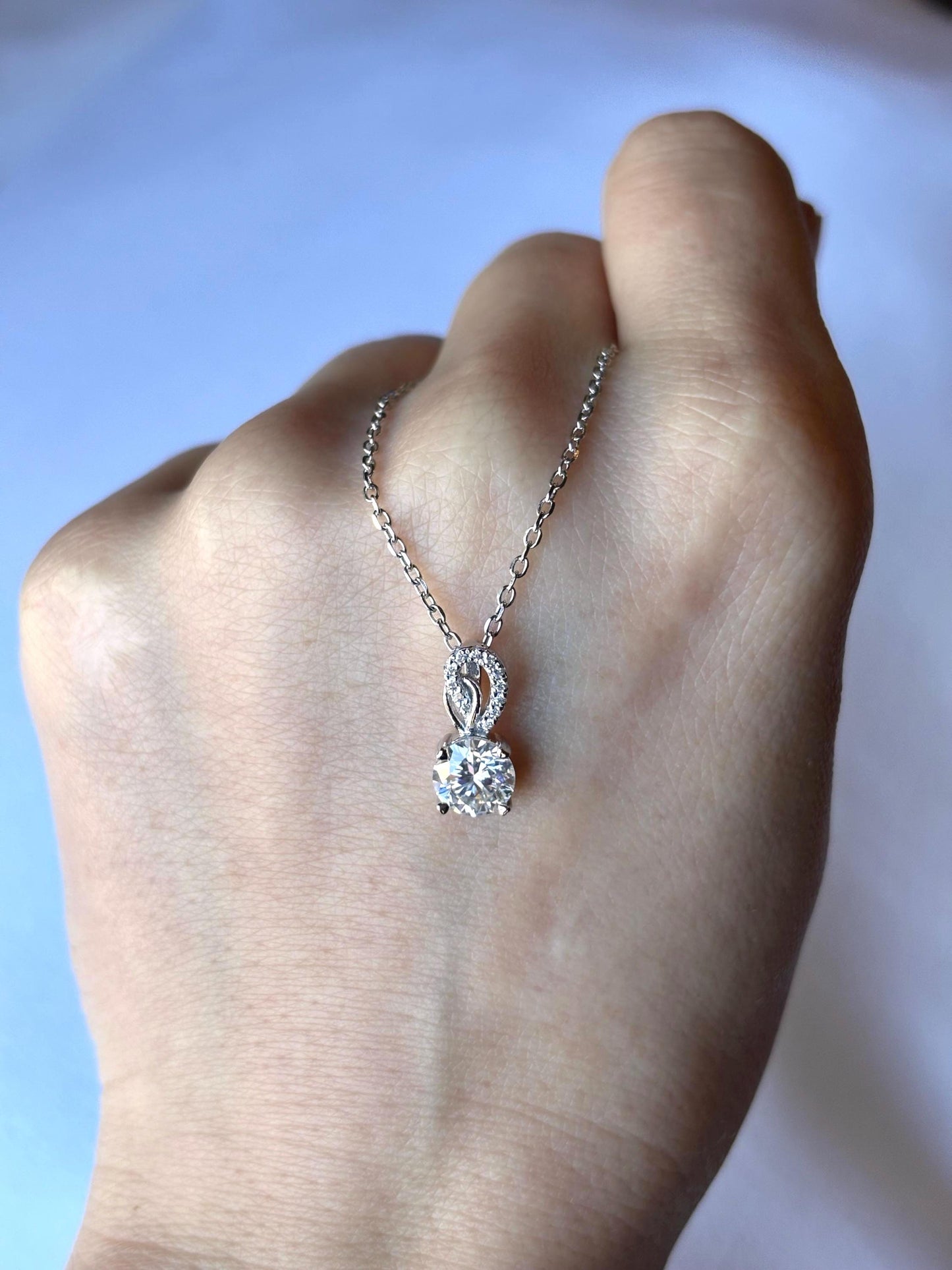 1.00ct Moissanite Pendant Necklace, 18K White Gold Plated, Minimalist Fine Jewelry