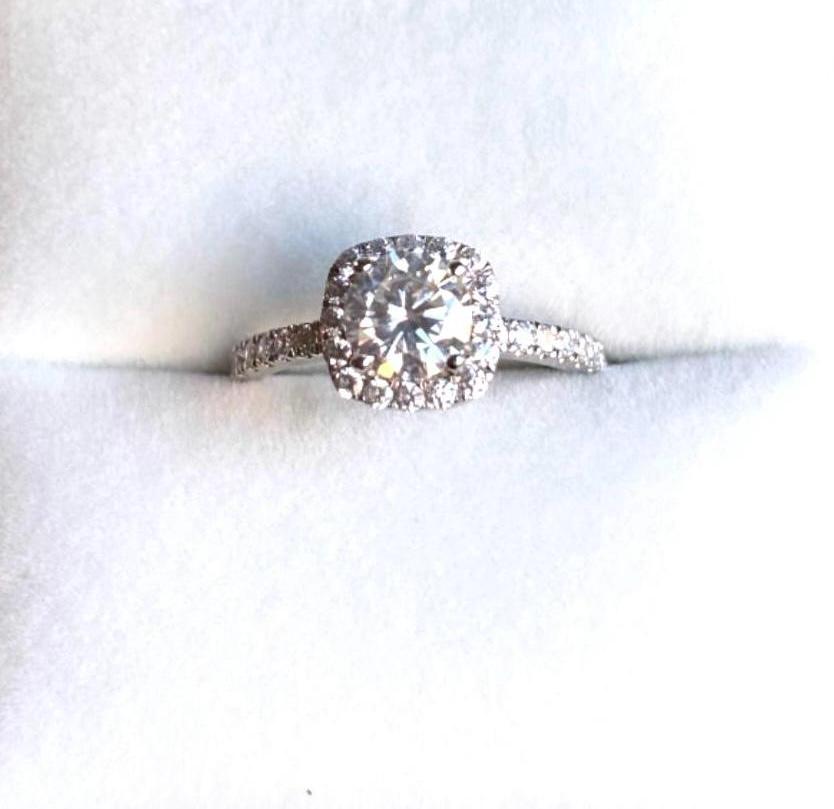 1 Carat Moissanite Halo Engagement Ring, Sterling Silver Bridal Band, Diamond alternative Promise Ring