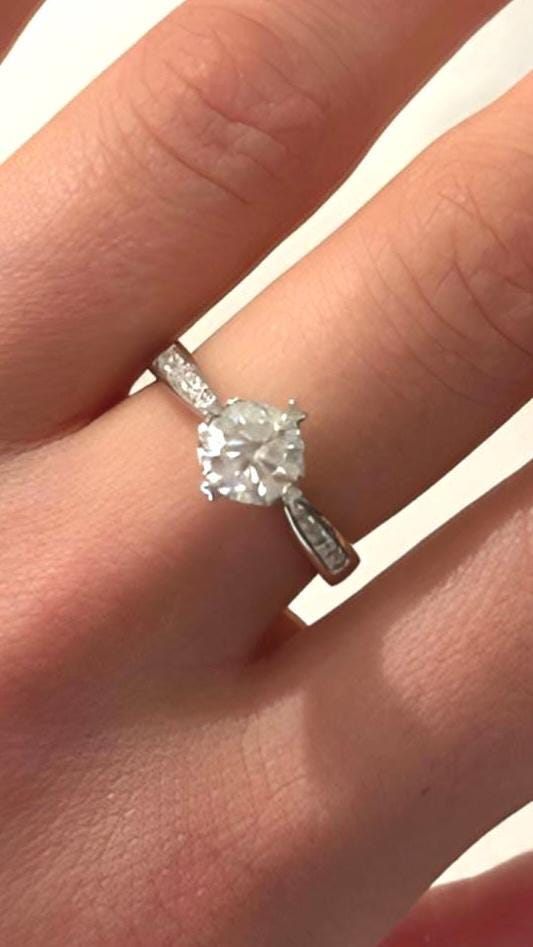 Moissanite Halo Ring 1 Carat, Sterling Silver Promise Ring, Diamond Alternative Minimalist Bridal Jewelry