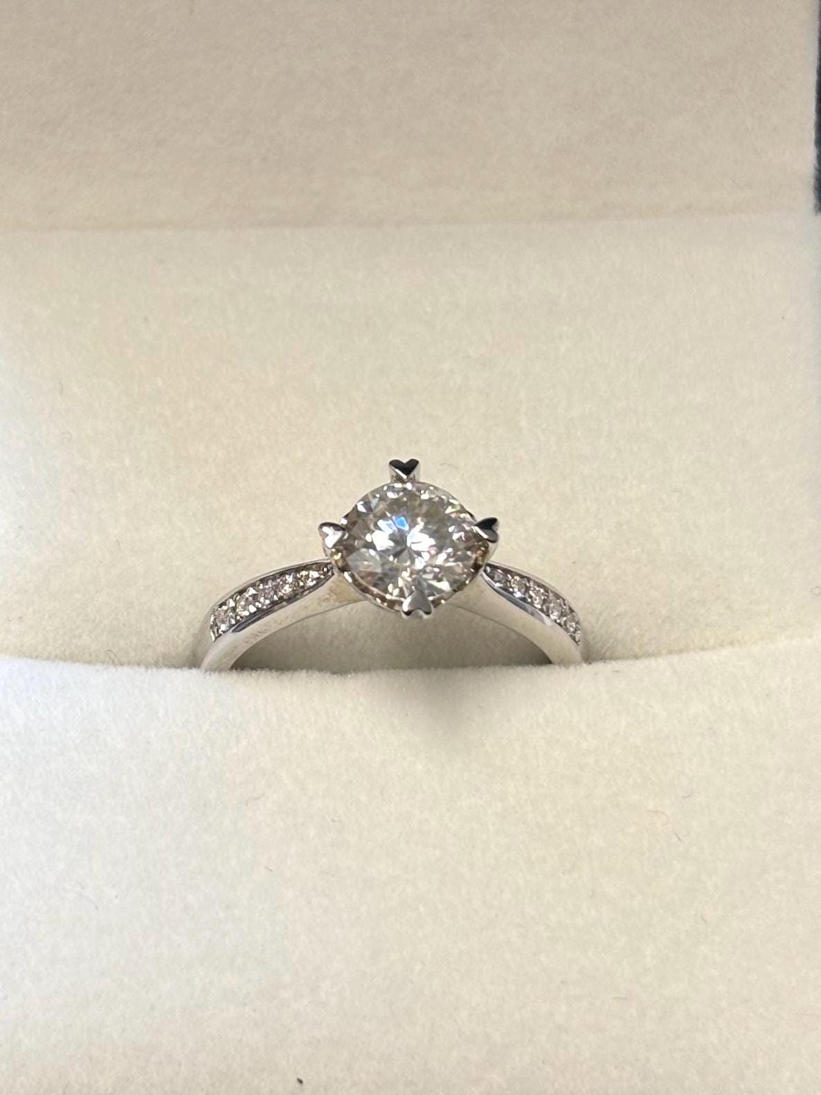 Moissanite Halo Ring 1 Carat, Sterling Silver Promise Ring, Diamond Alternative Minimalist Bridal Jewelry