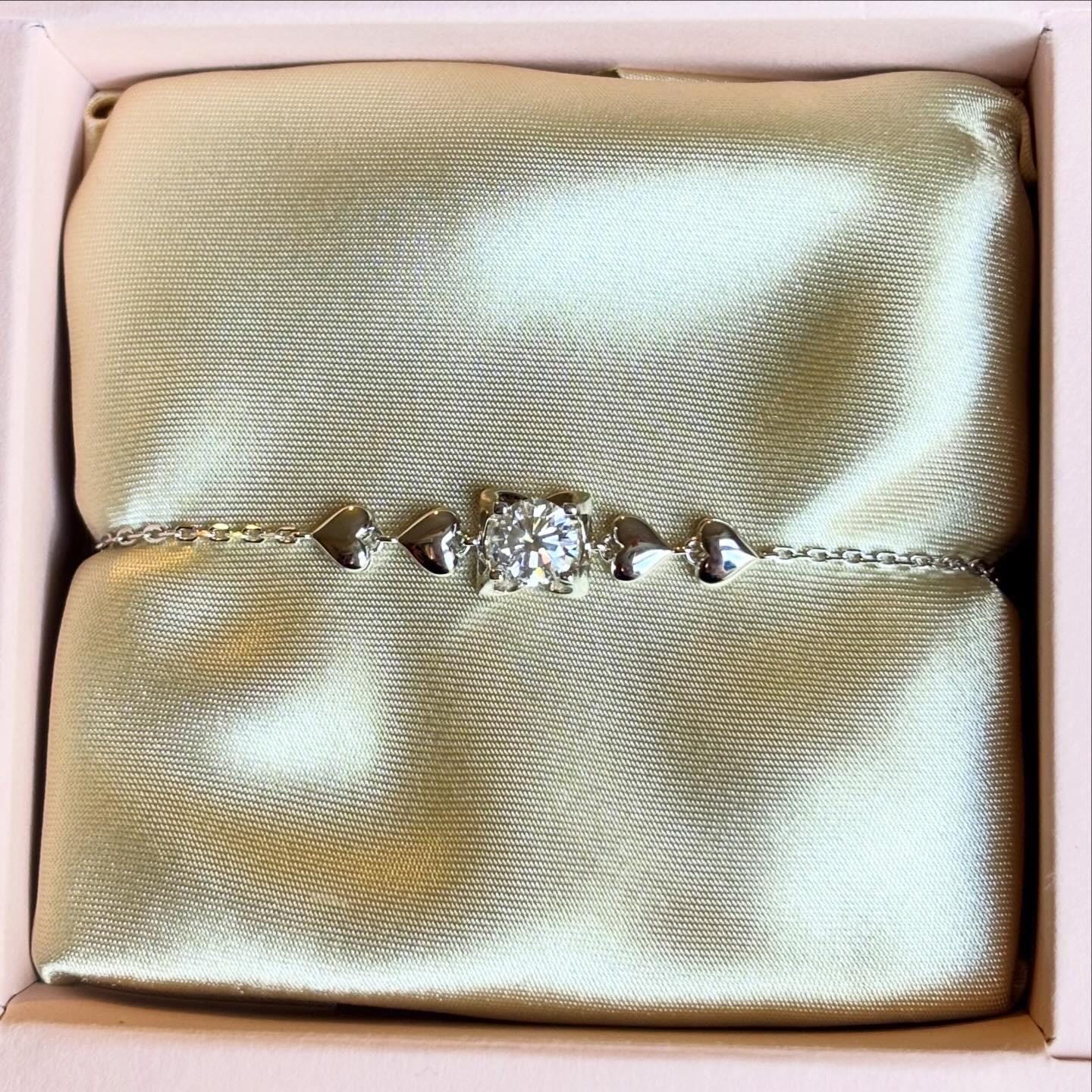 Moissanite Heart Bracelet in Sterling Silver, Dainty Bracelet for Women, Romantic Anniversary Gift